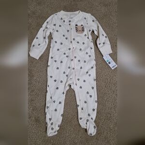 Carter's Cream and Black Paw Print Footie 9m